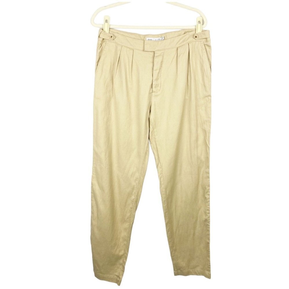 See by Chloe High Waisted Pleated Linen Blend Pants Trousers Khaki Women Size 10